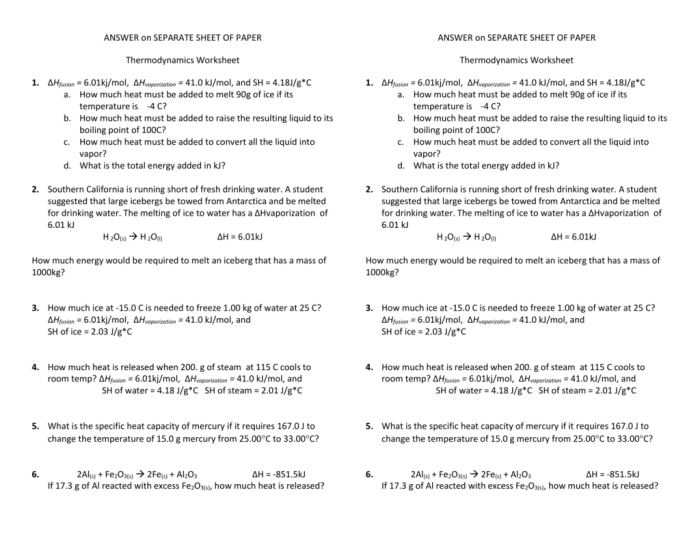 Thermodynamics worksheet answer key pdf