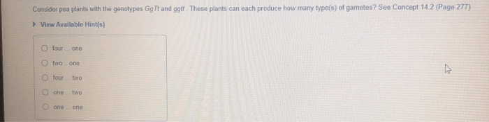 Consider pea plants with the genotypes