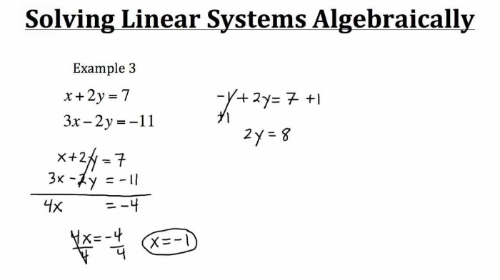 Solving systems algebraically quick check