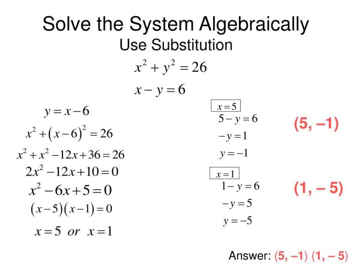 Solving systems algebraically quick check