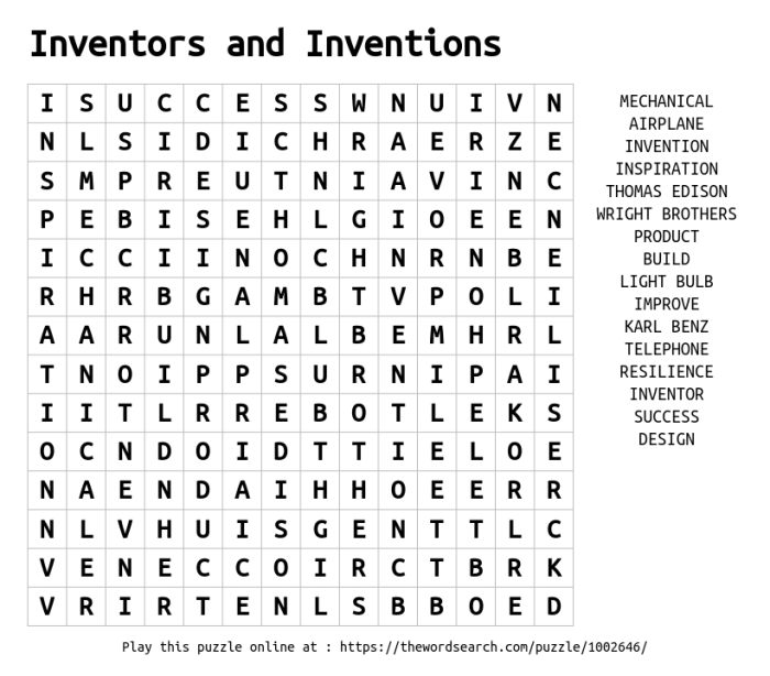 Inventors challenge word search answers